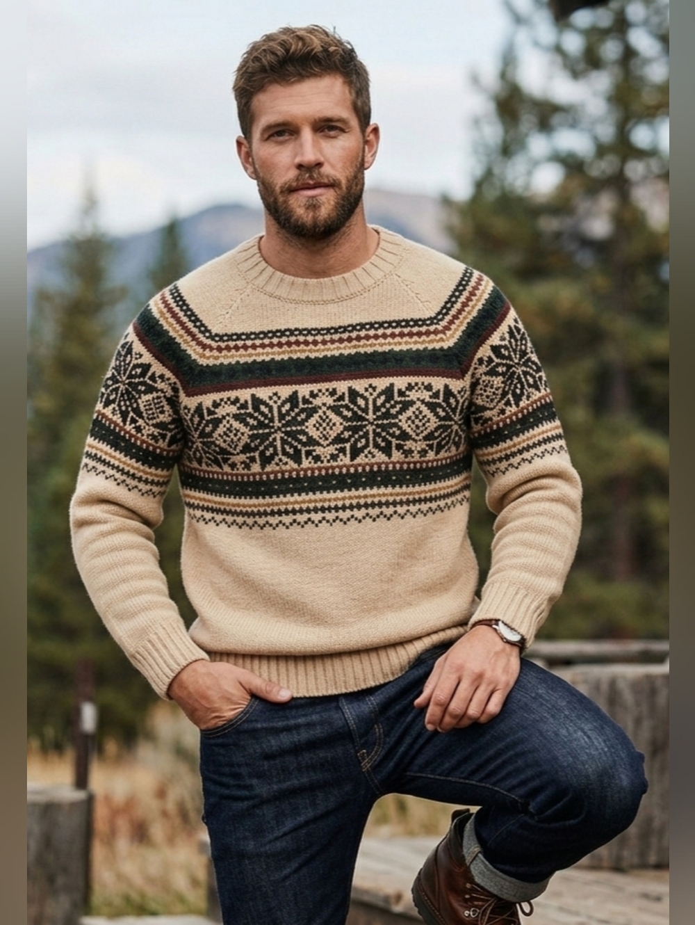 Tommy Hilfiger Fair Isle Sweater Nordic Cabin Winter Knit Grandpa Preppy Cozy